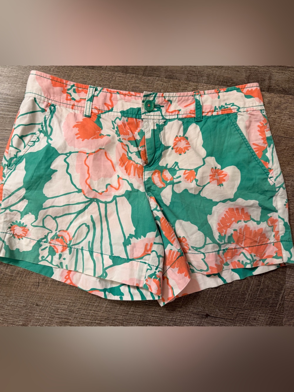 Lilly Pulitzer Green Pink Orange Floral Cotton Shorts